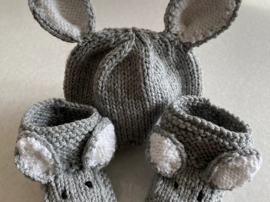 Easter Bunny Hat and Booty Set-Grey and White