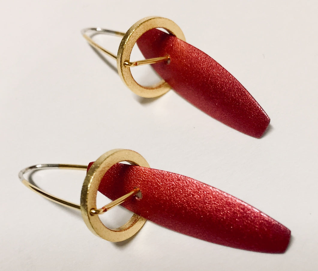Earrings, Copper Drop and Vermeil Halo