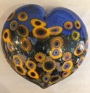 Blue Sky Glass Heart Sunflower Paperweight
