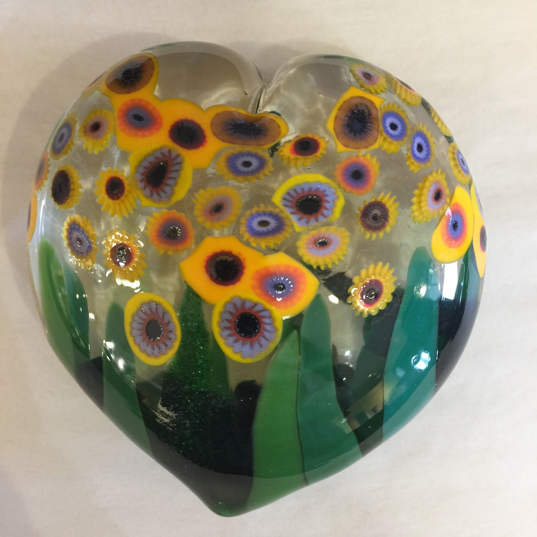 Clear Heart Sunflower Paperweight