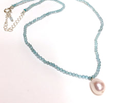 Load image into Gallery viewer, Choker Necklace Blue Topaz With Freshwater Pearl Drop