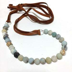 Amozonite and Leather Necklace