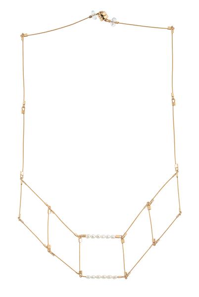 Flexible 5 Square Necklace With Pearl and Gold Fill