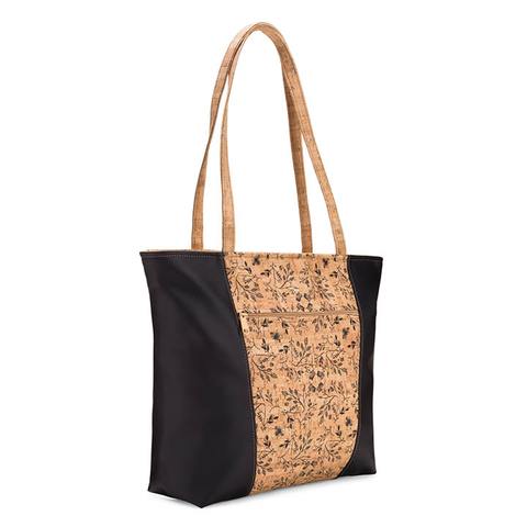 Be Basic Printed Black Floral Large Cork Bag