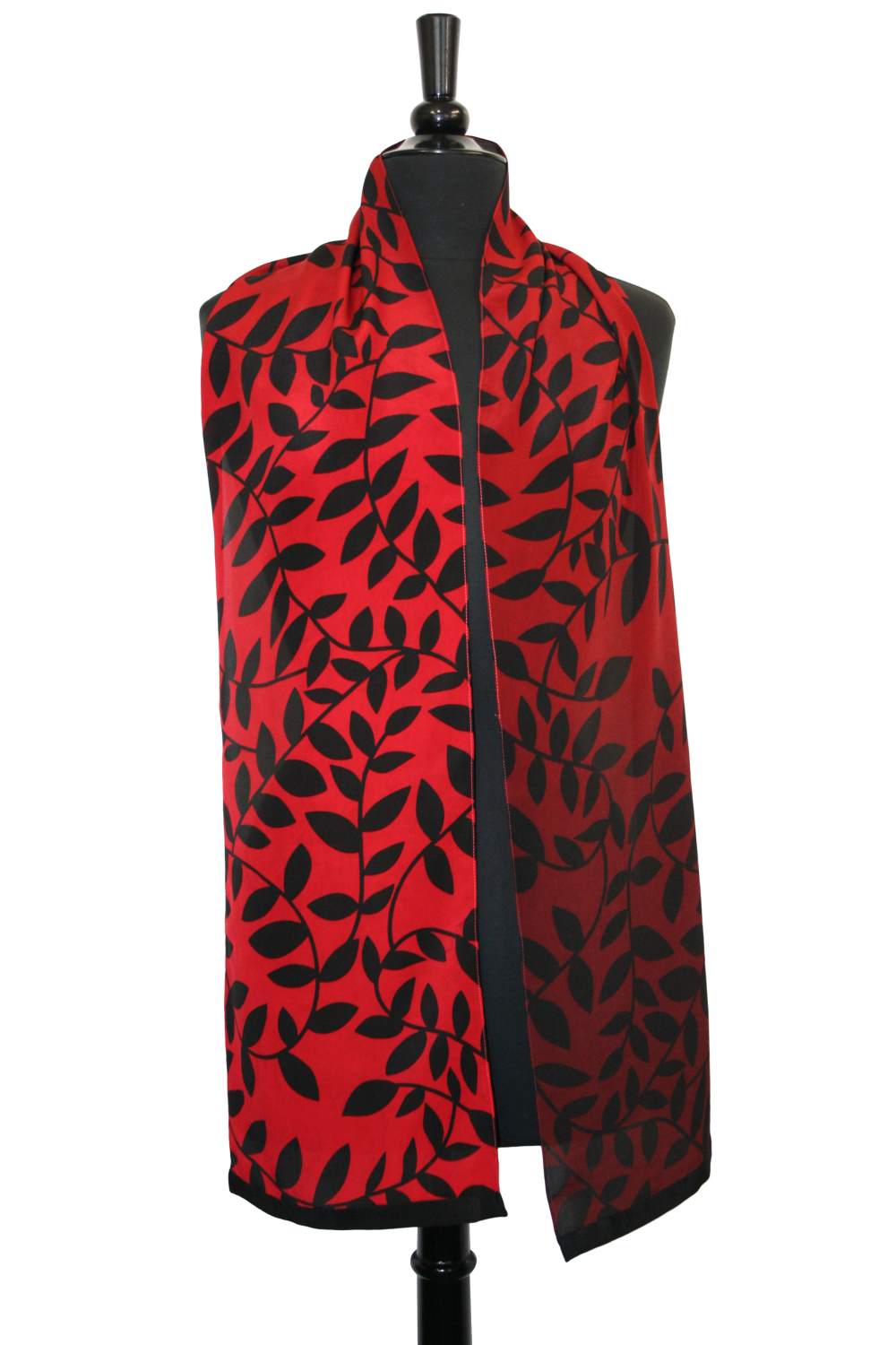 Red Ombre Leaf Crepe Scarf