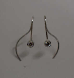 Sterling Silver Small Wire Dangle Earrings With Cubic Zirconia