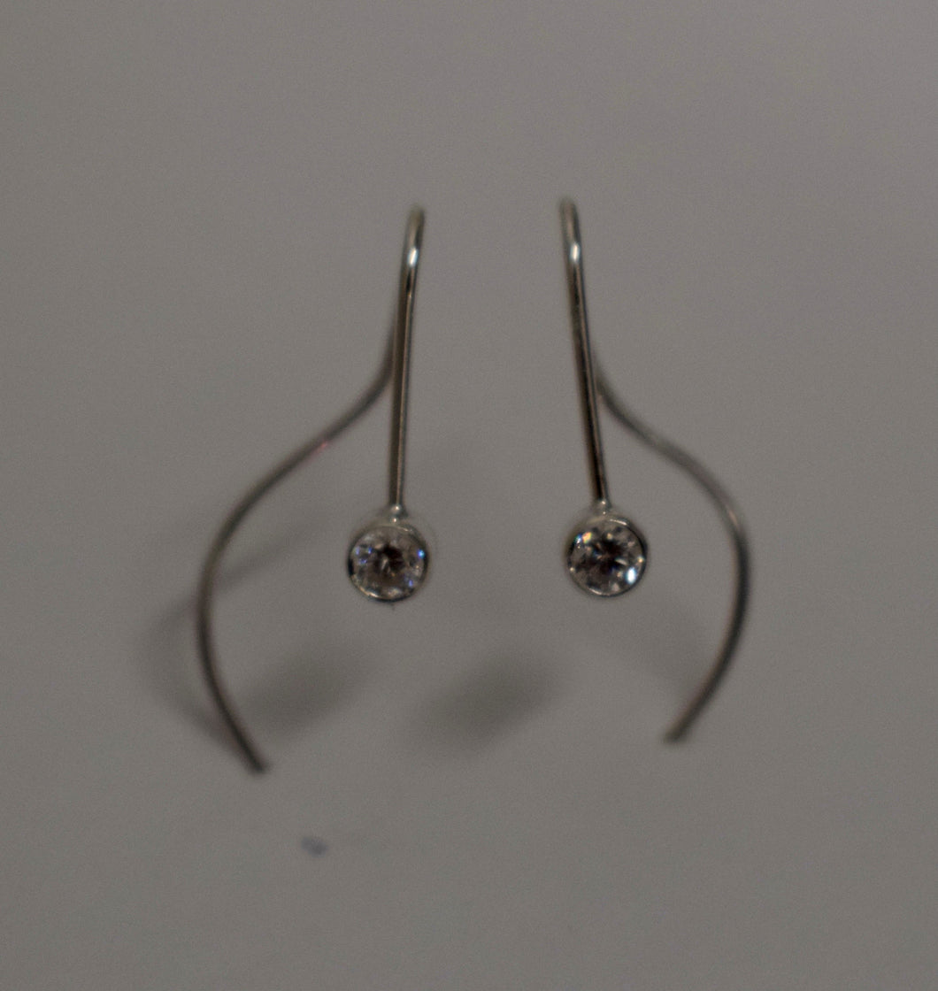 Sterling Silver Small Wire Dangle Earrings With Cubic Zirconia