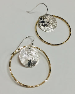 Earring Silver Disk in Gold Ring