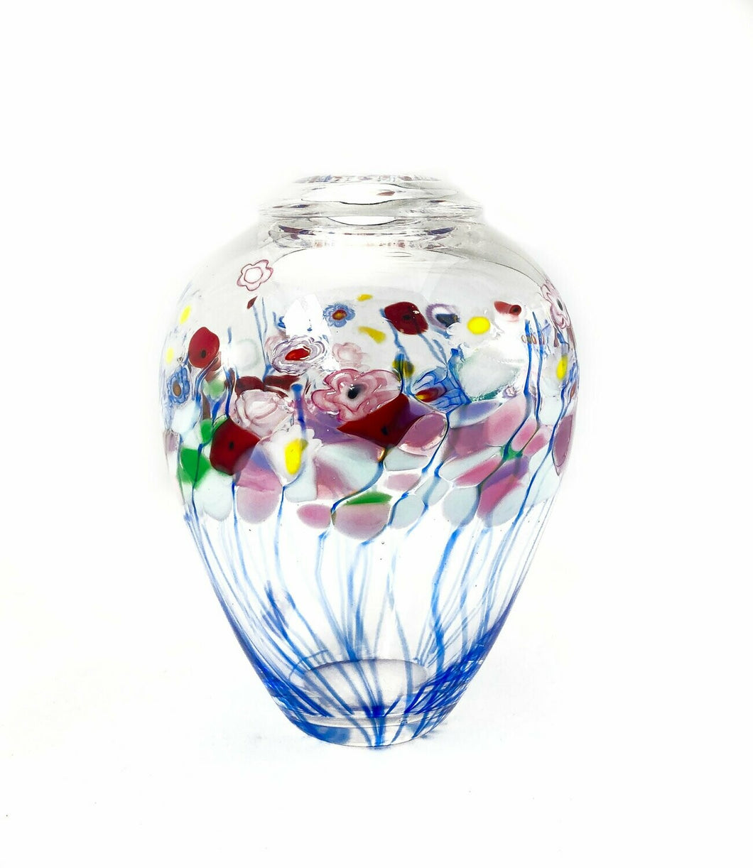 Small Clear Ginger Pot Vase With Flower Field Design