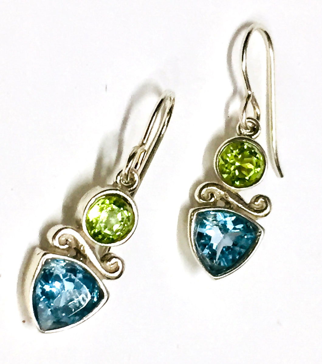 Earring Sterling Silver Blue Topaz and Peridot