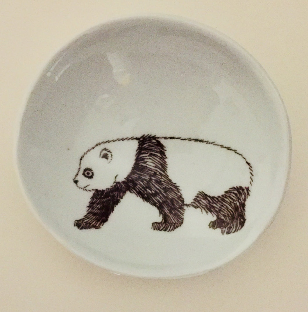 Small Woodgrain Dish with Panda