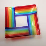 Fused Glass Tray With Rainbow Border 11.5"