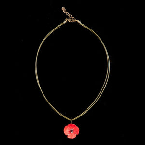 Red Poppy On Leather Necklace