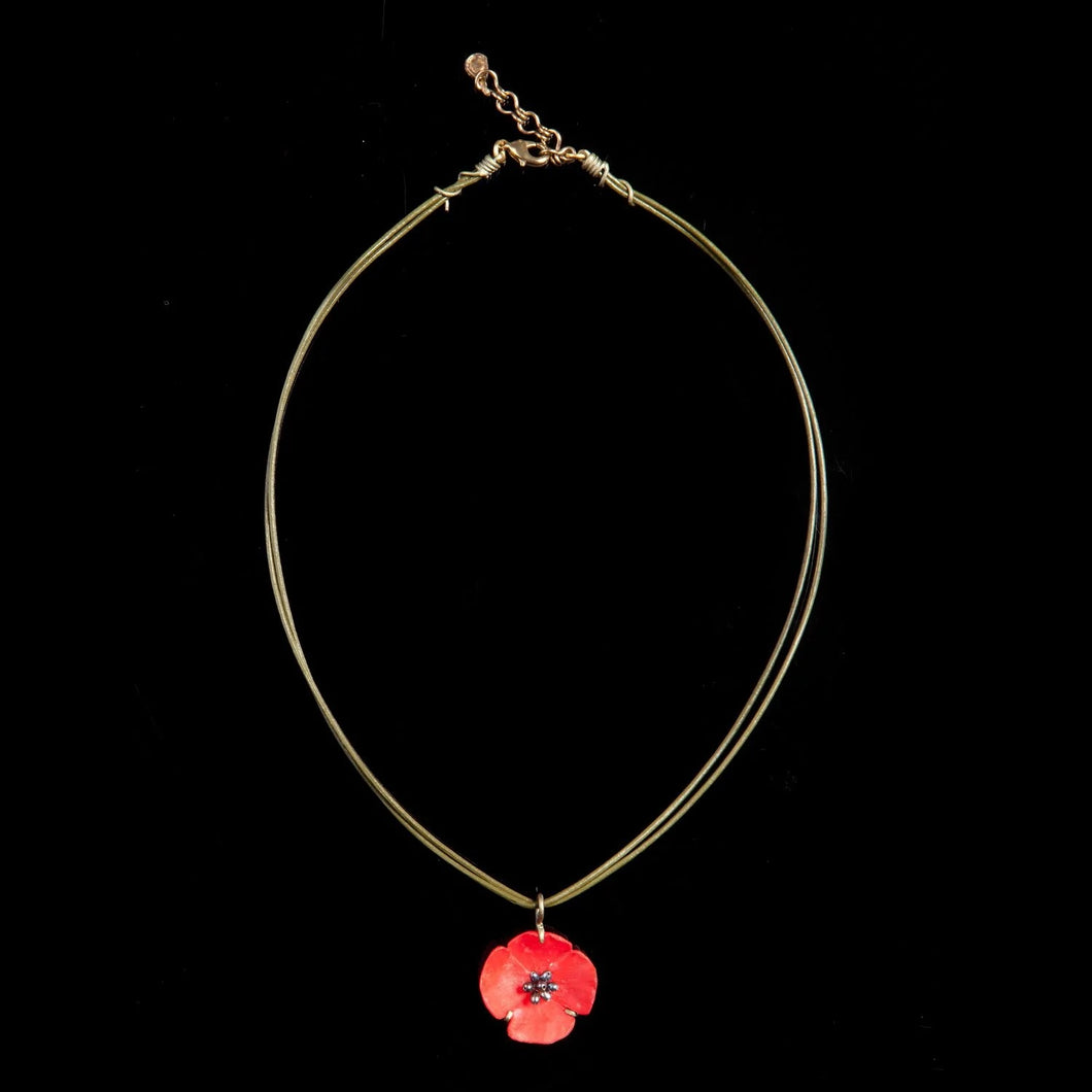 Red Poppy On Leather Necklace