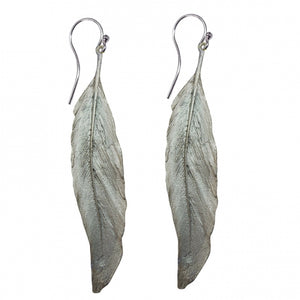 Long Silver Finish Feather Earring