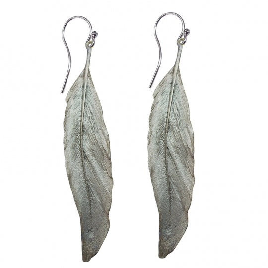 Long Silver Finish Feather Earring