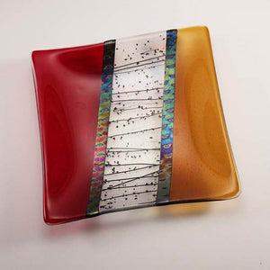 Fused Glass 11.5" Tray in Red and Amber