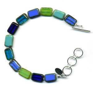 Cast Glass, Lagoon-hued Bracelet, Sterling Toggle