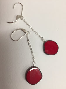 Earrings Full Circle Red Pendant