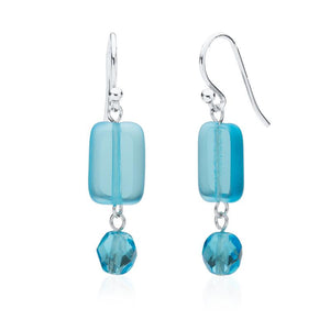 Glass Earring With Crystal Dangle in Seaglass Azul