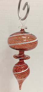 Finial Glass Red and White Striped Ornament