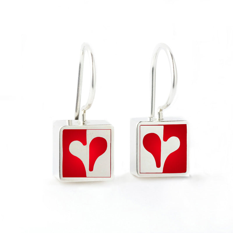 Red Heart Square Earrings