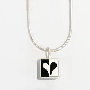 Mini Black Heart Square Necklace With 16" Chain