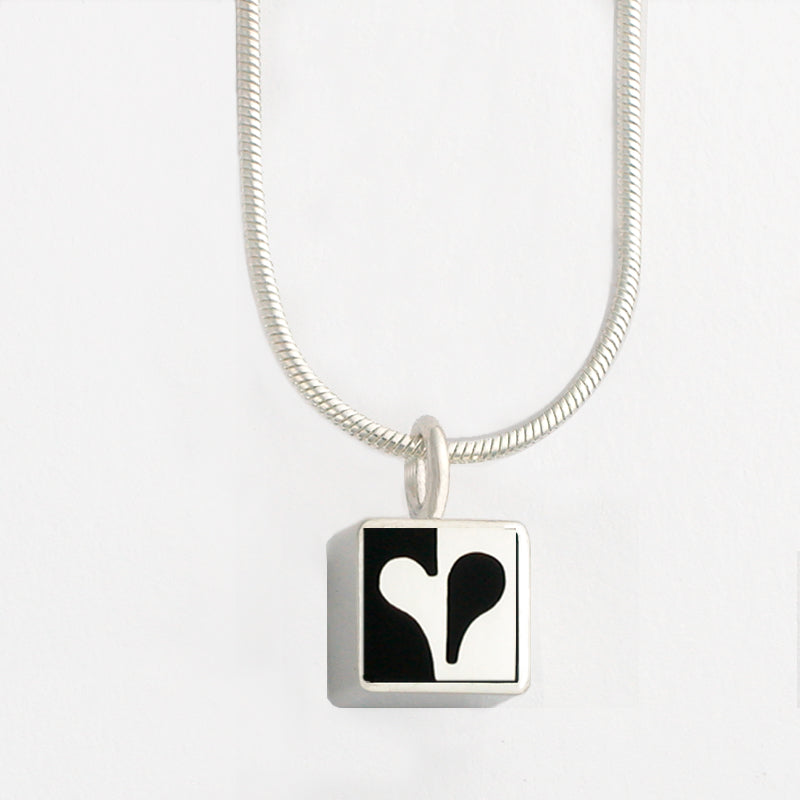 Mini Black Heart Square Necklace With 16