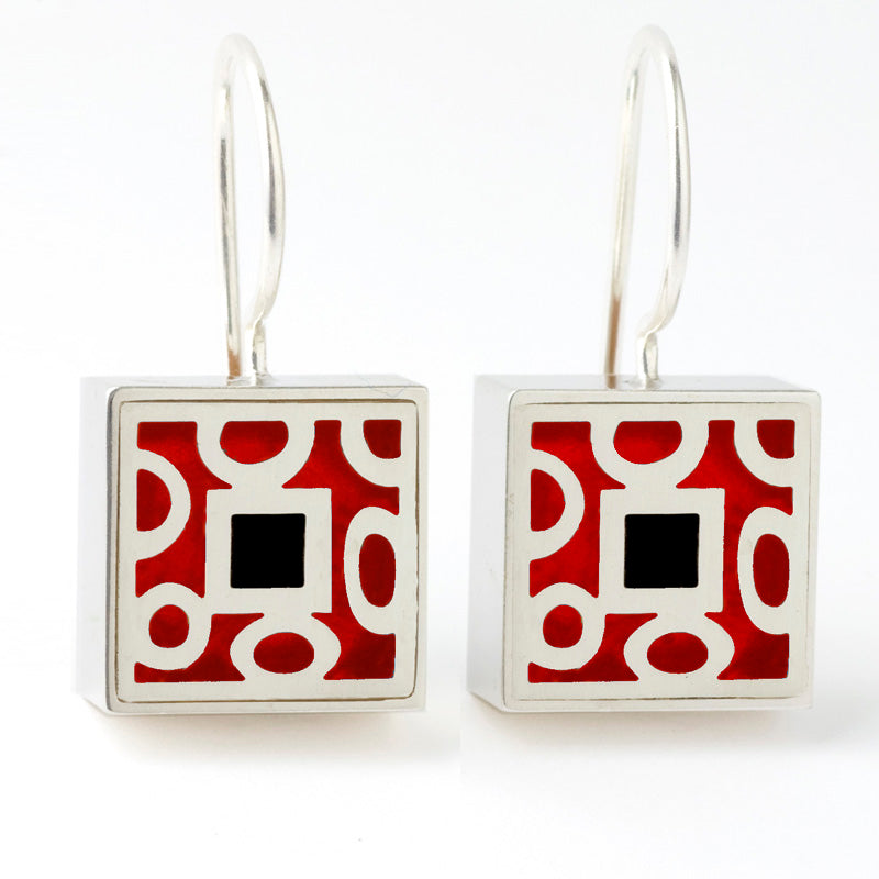Circles and Square Silver Earring