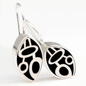 Black and Sterling Ellipse Dappled Wire Earrings