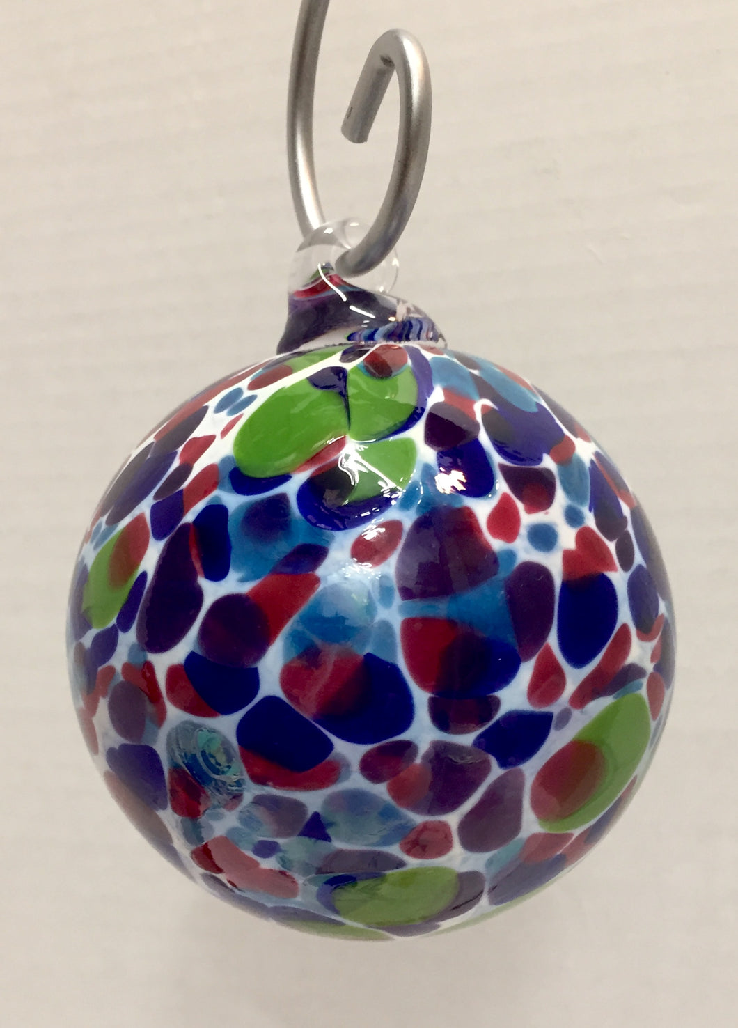 Frit Glass Ornament in Cobalt, Green Apple, Red and White