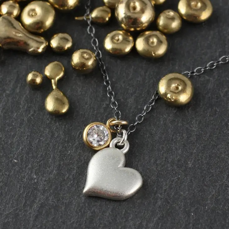 Silver Heart Necklace With CZ Accent