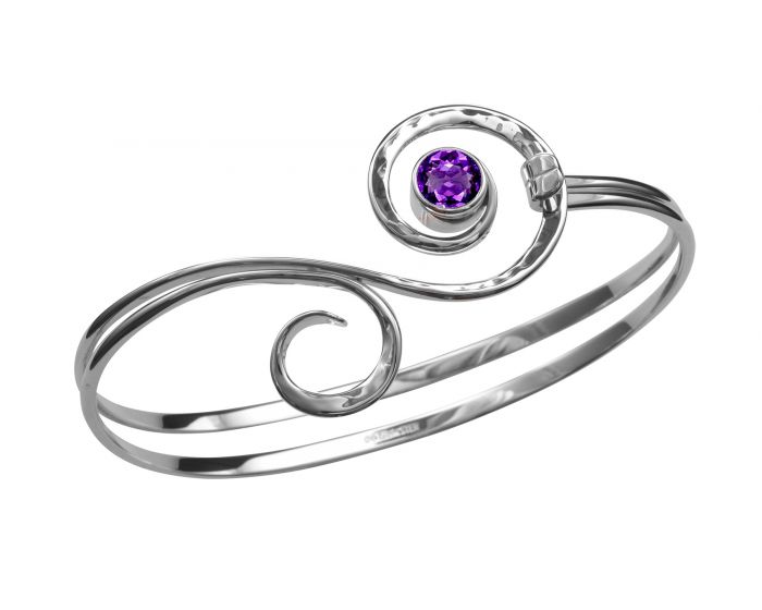 Medium Sterling Silver Fiddlehead Bracelet With Amethyst