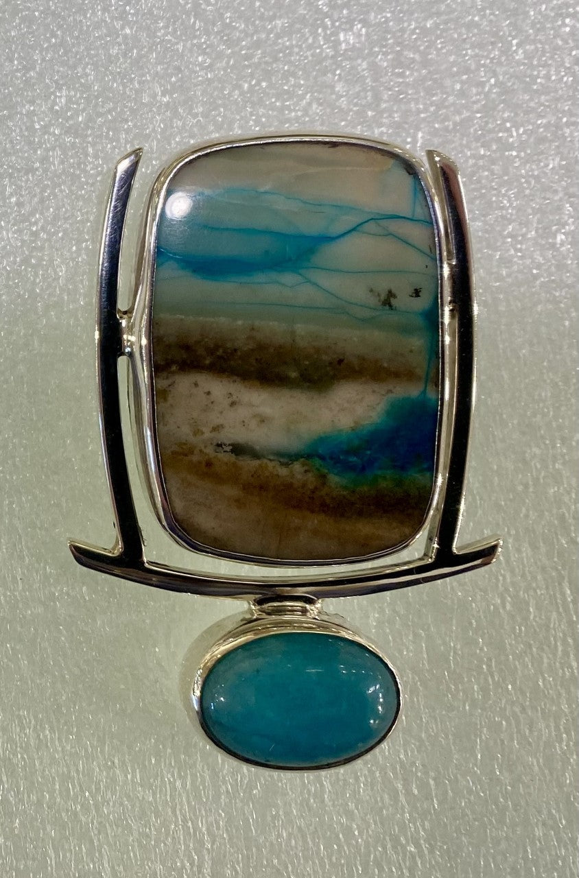 Fossil Opalized Wd & Amazonite Pin or Pendant