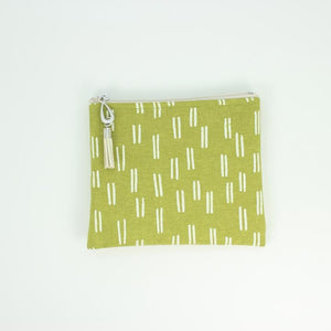 Small Linen Pouch in Green With White Lines