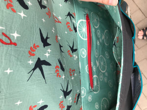 Messenger Bag With Freehand Robin Applique Atop Whimsical Skull
