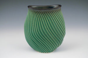 Fat Carved Green Vase