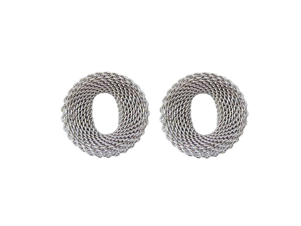 Small Contoured Oval Mesh Earrings Rhodium