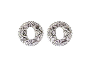 Small Contoured Oval Mesh Earrings Silver