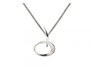 Petite Elliptical, Hammered-Sterling Pendant, 18" Chain