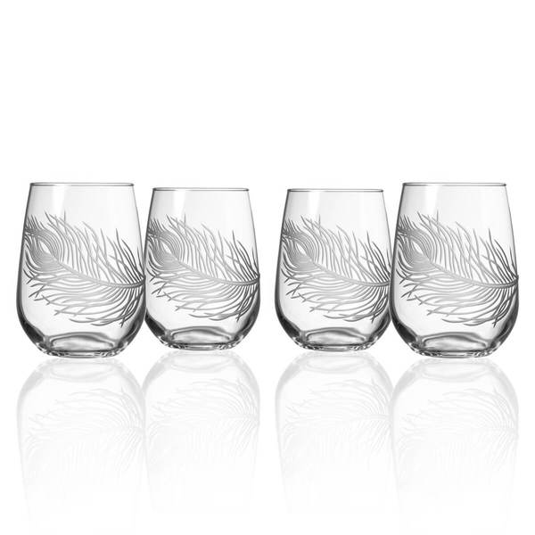 Stemless Peacock Wine Glass