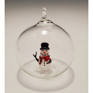 Orn, Snowman w/Red Bird Person. Bubble